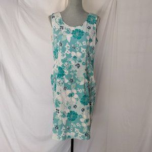 Vintage Darian Blue Green Floral Sleeveless Sheath Dress Mini Summer Spring L.